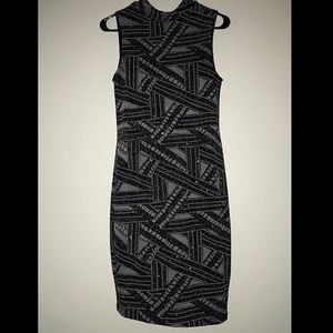 Geometric Black & Gold Midi Dress